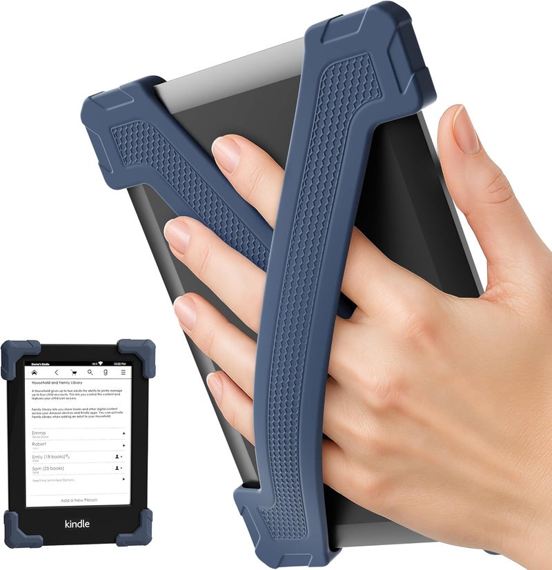 ELETIUO Hand Strap for 6" Kindle/Kobo/Kindle/E-Readers -Paperwhite 7-10 Gen,2 Pack Ergonomic Silicone Finger Grip,Secure One-Handed Holder for Comfortable Reading Accessories,Medium-Dark Blue - Image 1